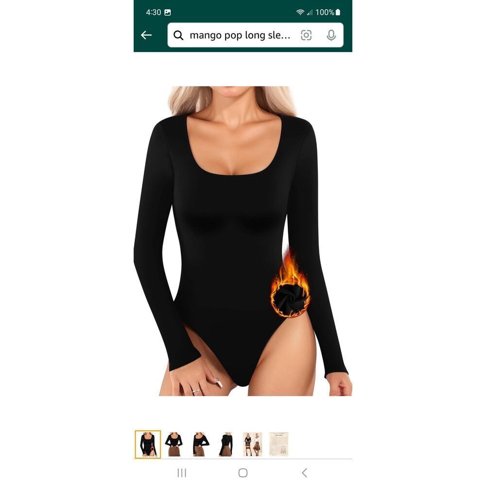 New Large Mangopop Black Long Sleeve Scoop Neck Bodysuit Top Shirt One Piece NWT